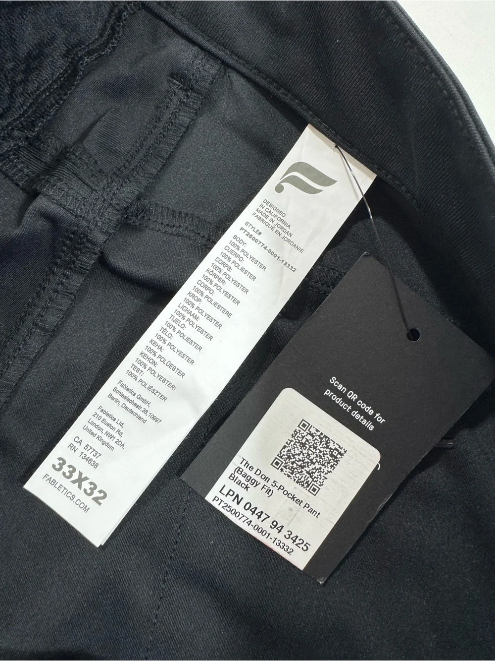 New Fabletics The Don 5 Pocket Pants Black Baggy Fit